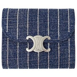 Céline Celine Triomphe Denim Tri-Fold Wallet Blue
