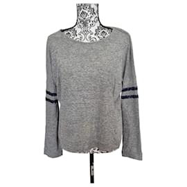 Bellerose Pull fin gris coton lin sequins Gris Bleu foncé