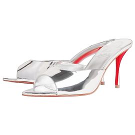Christian Louboutin Miss Z Mule Silver Leather Sandals Silvery