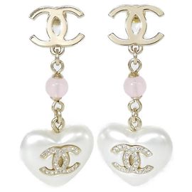 Orecchini pendenti Chanel Oro e Rosa Rosa Bianco D'oro