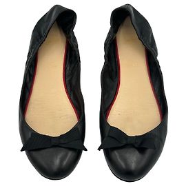 Christian Louboutin Black Leather Bow Ballet Flats Black