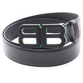 Cinto Balenciaga com fivela logotipo BB Preto Verde