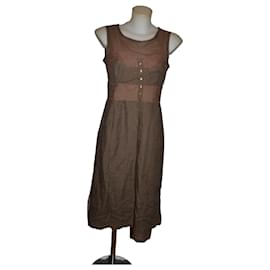 Max Mara Vestido de lin marrom com renda Marrom