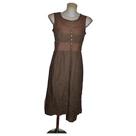 Max Mara Robe en lin marron avec dentelle Marron