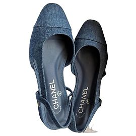 Chanel Blue Denim Slingback Ballet Flats Blue