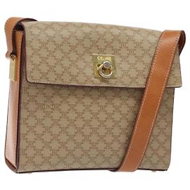 Céline Celine Vintage Macadam Shoulder Bag Canvas and Leather Beige
