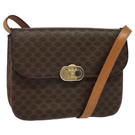 Céline Borsa a Spalla Celine Vintage Macadam in Tela e Pelle Marrone