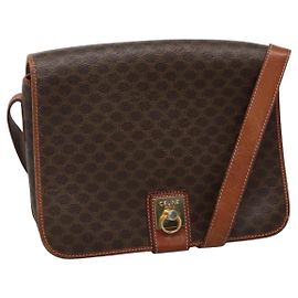 Céline Celine Vintage Macadam Shoulder Bag Canvas and Leather Brown