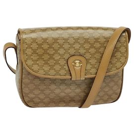 Céline Bolsa de Ombro Celine Vintage Macadam em Lona e Couro Bege