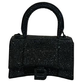 Bolsa Balenciaga Hourglass XS Decorada com Strass Pretos Preto