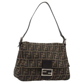 FENDI Zucca Canvas Mamma Baguette Shoulder Bag Brown Black Auth 180861A Marron Noir