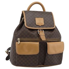 Céline Mochila CELINE Macadam Canvas PVC Cuero Marrón Oro Auth 181532 Castaño Dorado