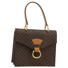 Céline Bolsa CELINE Macadam Canvas PVC Couro Marrom Ouro Auth 182076 Marrom Dourado