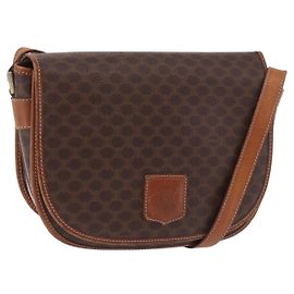 Céline Bolsa de Ombro CELINE Macadam Canvas PVC Couro Marrom Ouro Auth 183989 Marrom Dourado