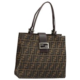 FENDI Zucca Canvas Mamma Baguette Tote Bag Black Brown Auth 182074 Brown Black