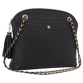 BALLY Chain Shoulder Bag Leder Schwarz Gold Auth 184465 Schwarz Golden
