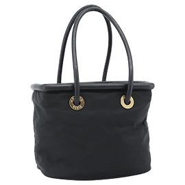 Céline Borsa a mano CELINE Circle Nylon Nero Oro Auth 184330 Nero D'oro