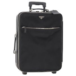 PRADA Carry Case Trunk Nylon Black Silver Auth 182881 Black Silvery