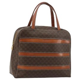 Céline Bolsa CELINE Macadam Canvas PVC Couro Marrom Ouro Auth 180639 Marrom Dourado