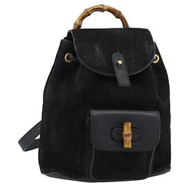 GUCCI Bamboo Backpack Suede Black Gold 003 1956 0030 Auth gh2084A Black Golden