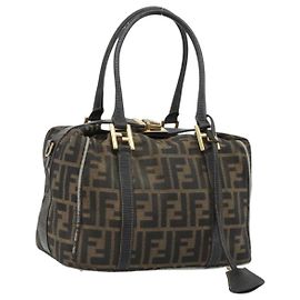 FENDI Zucca Canvas Handtasche Schwarz Braun Authentisch 181262 Braun Schwarz
