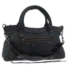 BALENCIAGA Bolsa The First de couro 2way Black 103208 Auth 180633SAM Preto