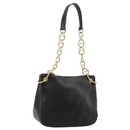 Borsa a Spalla con Catena PRADA in Pelle Nera e Oro Auth yk20455A Nero D'oro