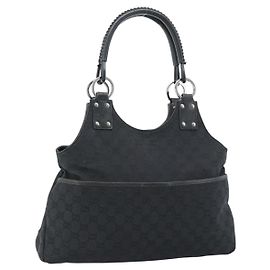 Sac à main GUCCI GG Canvas Noir Argent Auth 183035 Noir Argenté