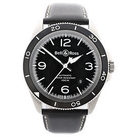 Orologio Bell & Ross BRV2-92-S 00371 SS & Pelle AT con Quadrante Nero Nero