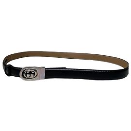 Vintage Gucci Ledergürtel mit Interlocking GG Schwarz Beige Silber Schwarz