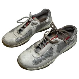 Vintage Prada Leder Mesh Sneaker Weiß Grau EU8 Weiß