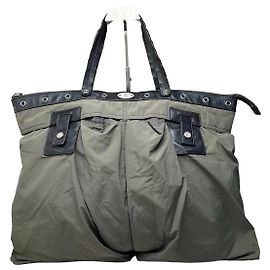 Céline Tote Vintage Celine de Nylon com acabamento em couro Olive Black Verde