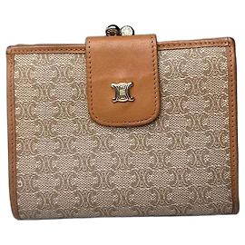 Céline Cartera Vintage Celine de Lona Beige Marrón Oro Beige
