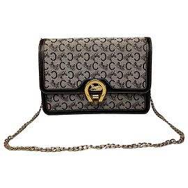 Céline Borsa a Spalla Vintage Celine C Logo Canvas Beige Marrone Oro Beige