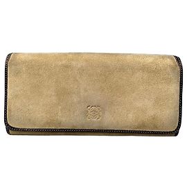 Vintage Loewe Suede Leather Wallet Beige Olive Green Beige
