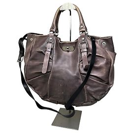 Bolsa de ombro vintage Marni em couro granulado marrom escuro prata Marrom