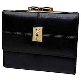 Yves Saint Laurent Vintage Saint Laurent Leather Wallet Black Gold Black
