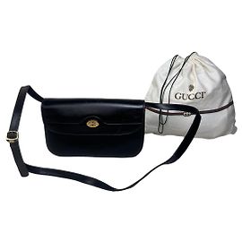 Borsa a tracolla in pelle vintage Gucci nera e oro c. 2000 Nero
