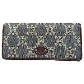 Céline Portafoglio Vintage Celine Macadam Canvas Blu Beige Oro Blu navy