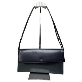 Vintage Givenchy Lederschultertasche Schwarz Silber Schwarz