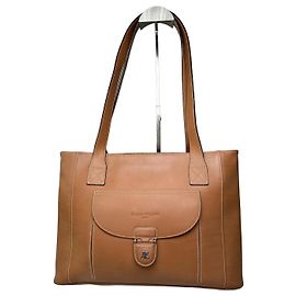 Vintage Courreges Tragetasche aus Glattleder Tan Silver Roh