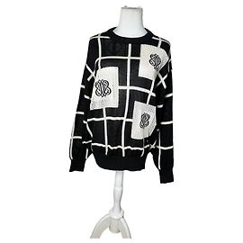 Vintage Balenciaga Leinen-Baumwoll-Pullover Schwarz Weiß M Schwarz