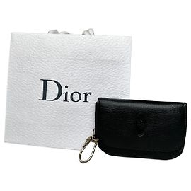 Vintage Dior Leather Keychain Wallet Black Gold Black