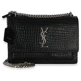 Bolsa Medium Monogram Sunset em couro de vitelo preto com relevo de crocodilo Saint Laurent Preto