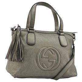 Gucci Soho Convertible Top Handle Bag Leather Small Silvery