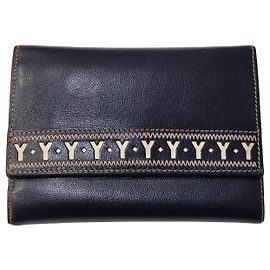 Yves Saint Laurent Saint Laurent Ledergeldbörse in Marineblau Y-Monogramm Marineblau