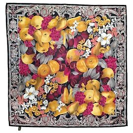 Dior Lenço de seda estampado com frutas e flores Marrom Preto Rosa Branco Vermelho Multicor Amarelo