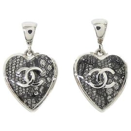 Chanel ABE704 Stud Earrings Black Silvery