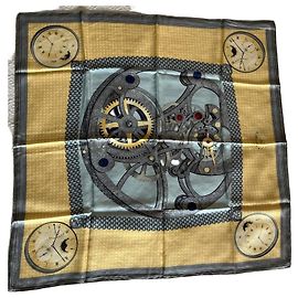 Breguet Seidentuch - Uhrenmechanismus Print Weiß Blau Grau Gelb
