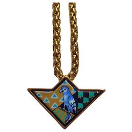 Collier Pendentif "Oiseau Bleu" en Émail Michaela Frey Bleu Multicolore Doré Vert